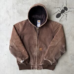 Carhartt J130 DKB Small brown hooded work wear jacket